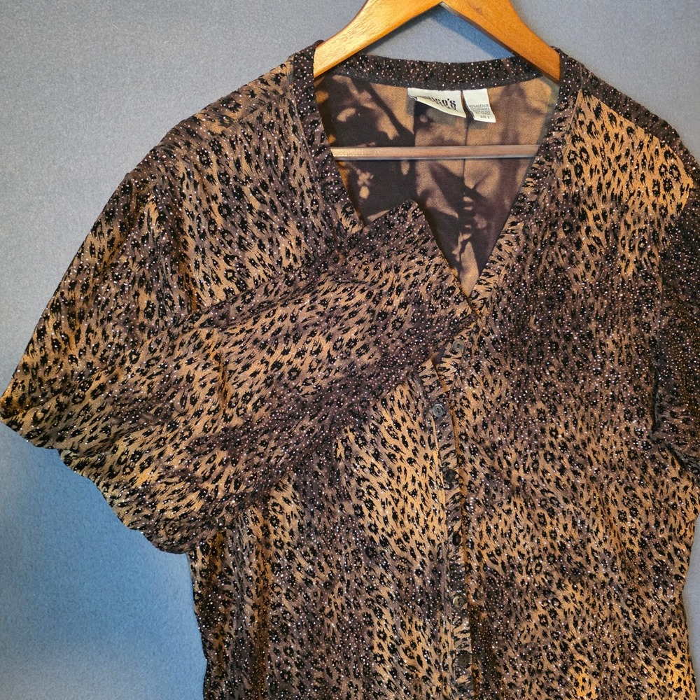 Chico's Design Cardigan Women Size 3 Brown Leopard Glitter V-Neck Animal Print